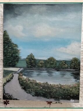 Hand-Painted Landscape Canvas "Hidden Garden"(Gouache),